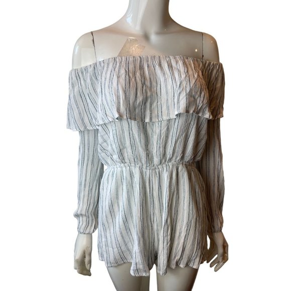 Fika The Brand Womens Striped Off The Shoulder Romper FP41278 White Size Large - Picture 3 of 11